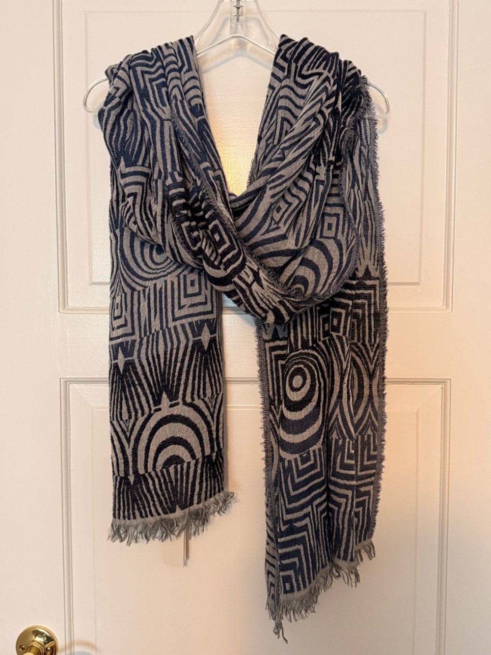 Daniel Cremieux Navy and Beige Striped Fringe Scarf